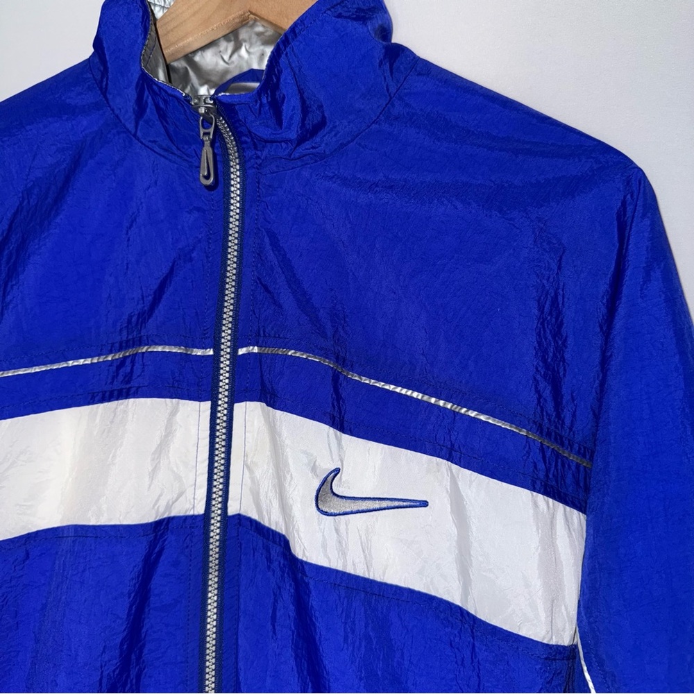 Vintage 90s Nike Blue and White Mens Windbreaker Jacket Tracksuit Zip Up Jacket - Picture 4 of 9